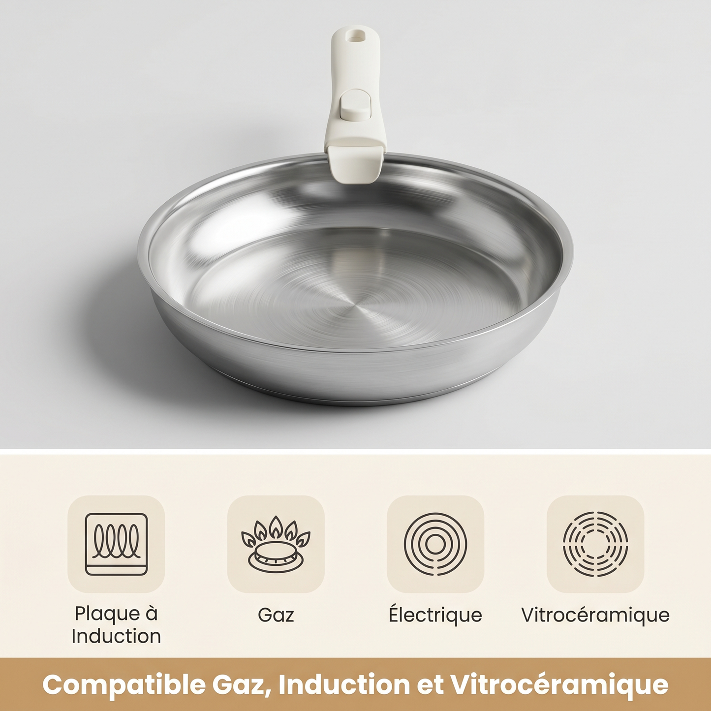 Batterie de cuisine inox – Set 9 pièces avec poignée amovible