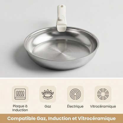 Batterie de cuisine inox – Set 9 pièces avec poignée amovible