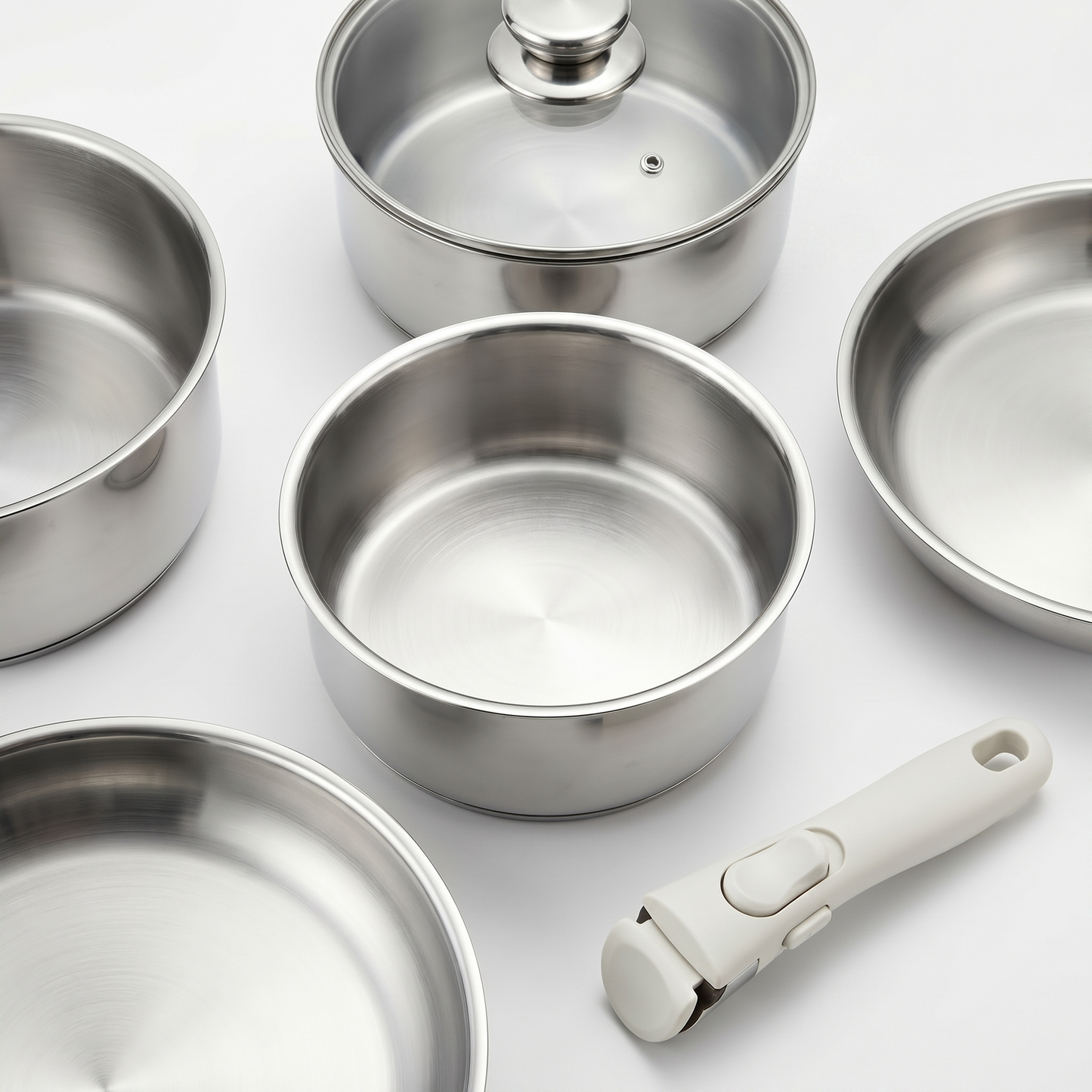 Batterie de cuisine inox – Set 9 pièces avec poignée amovible
