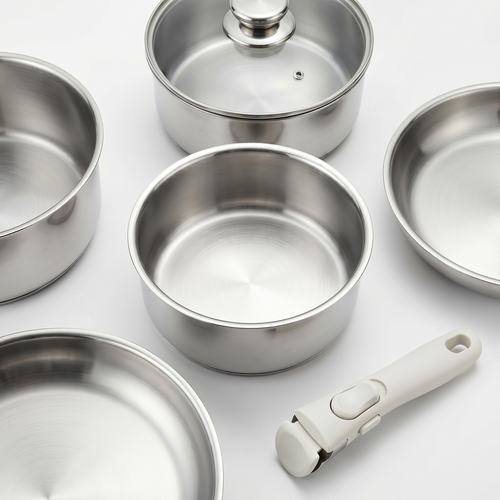 Batterie de cuisine inox – Set 9 pièces avec poignée amovible